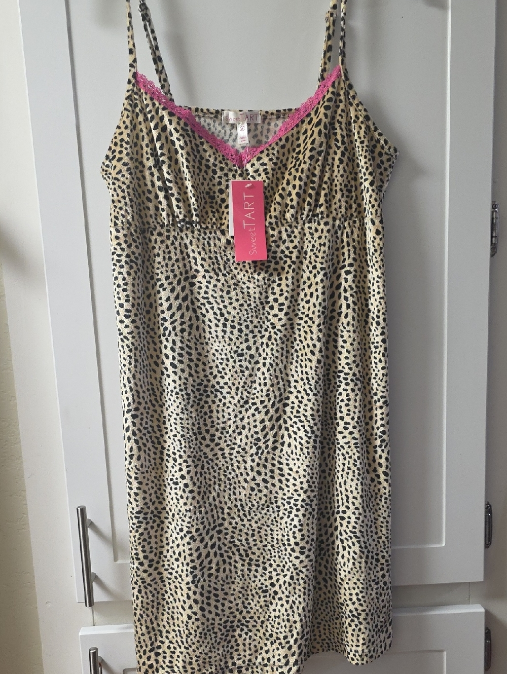 Sweet Tart Leopard-Print Nightie with Pink Lace Trim Size M